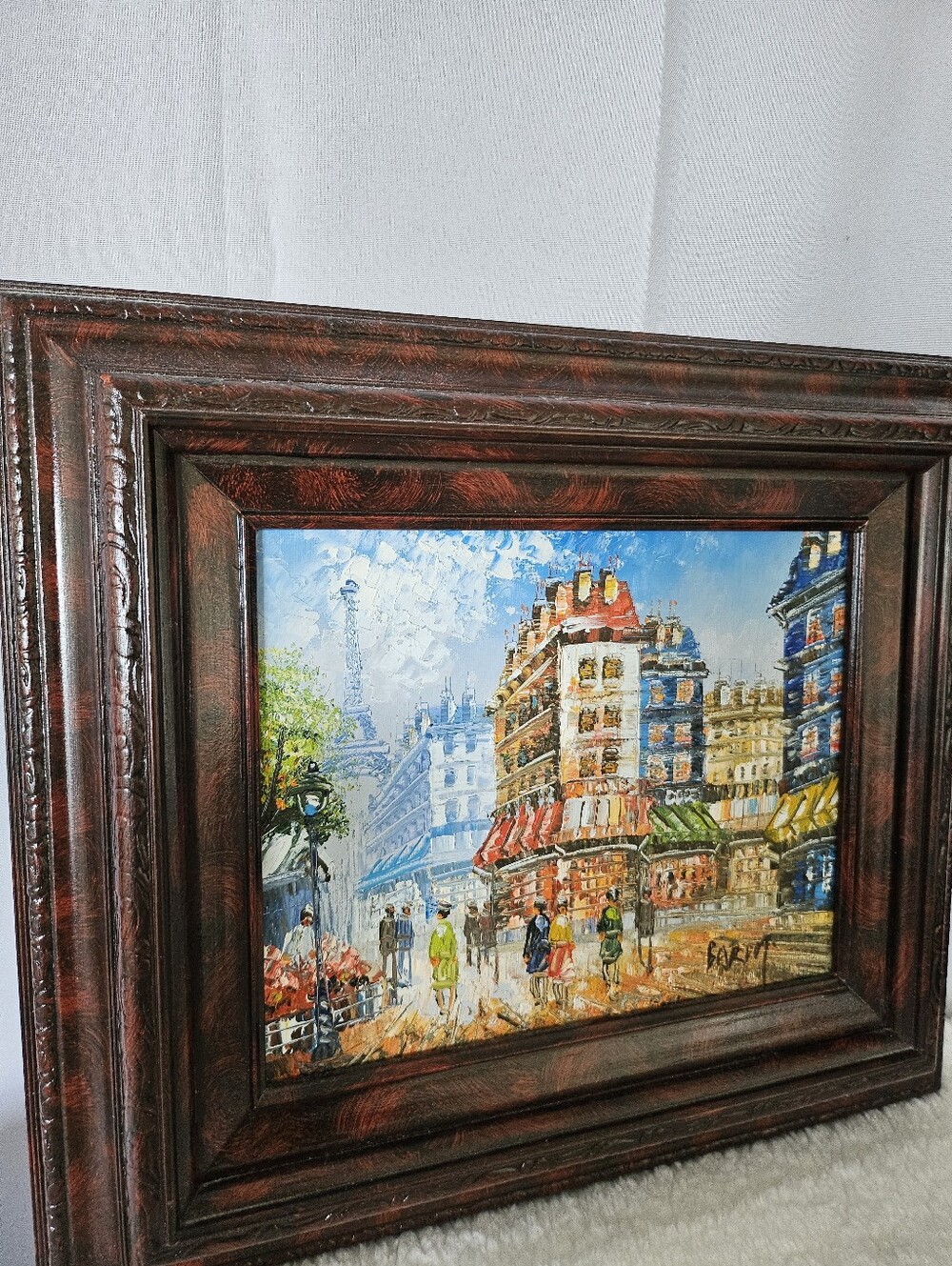 Paris Street Scene Art Print in Dark Brown Frame